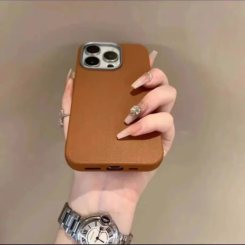 Ốp Điện Thoại Da Mờ Sang Trọng Cho iPhone 16 15 Pro Max 16e 14 13 12 11 Pro X XS Max XR 7 8 Plus SE2020 Bảo Vệ Ống Kính Vỏ Chống Sốc