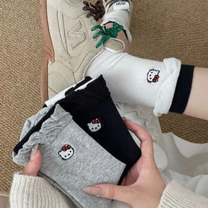 Tất Cô Gái Thêu HelloKitty Giữa Ống Tất Phiên Bản Hàn Quốc Bong Bóng Hoa Nụ Miệng Hoạt Hình Dễ Thương đống Tất