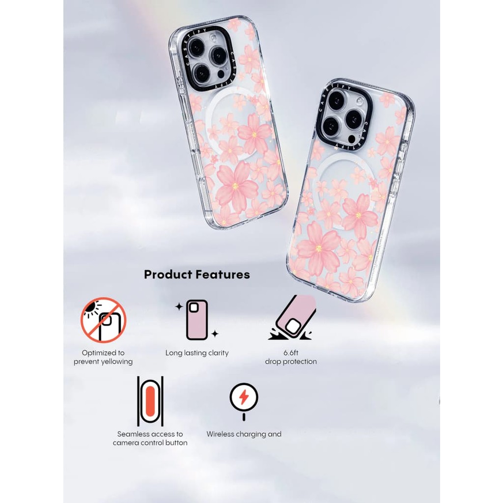 Casetify X Hoa Năm Cánh Hút Từ Tính Trong Suốt Cứng Acrylic Mặt Sau TPU Edge Ốp Lưng Điện Thoại Ốp Lưng Tác Động Cho Apple IPhone 13 14 15 16 Pro Max