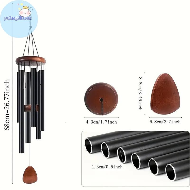 Pufangbliss Cổ Điển 26 Inch Ống Nhôm Chuông Gió Có Thẻ Trang Trại Sân Vườn Ban Công Hành Lang Trang Trí VN