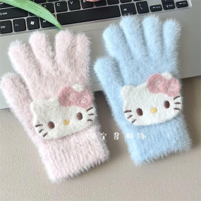 Găng tay năm ngón đi xe đạp kitty dễ thương Trái tim bé gái mùa đông