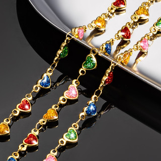 Dây chuyền tình yêu đầy màu sắc bằng thép không gỉ Dây chuyền vàng 18K Trang sức chuỗi hình trái tim tự làm