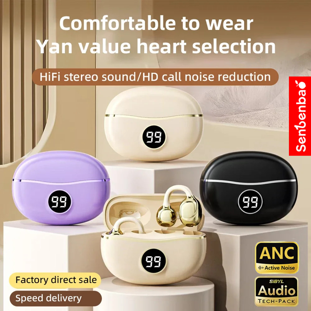 Senbenbao S151 Fone không dây Bluetooth có mic, khử ồn, kẹp tai, nhạc thể thao, chơi game, nút tai