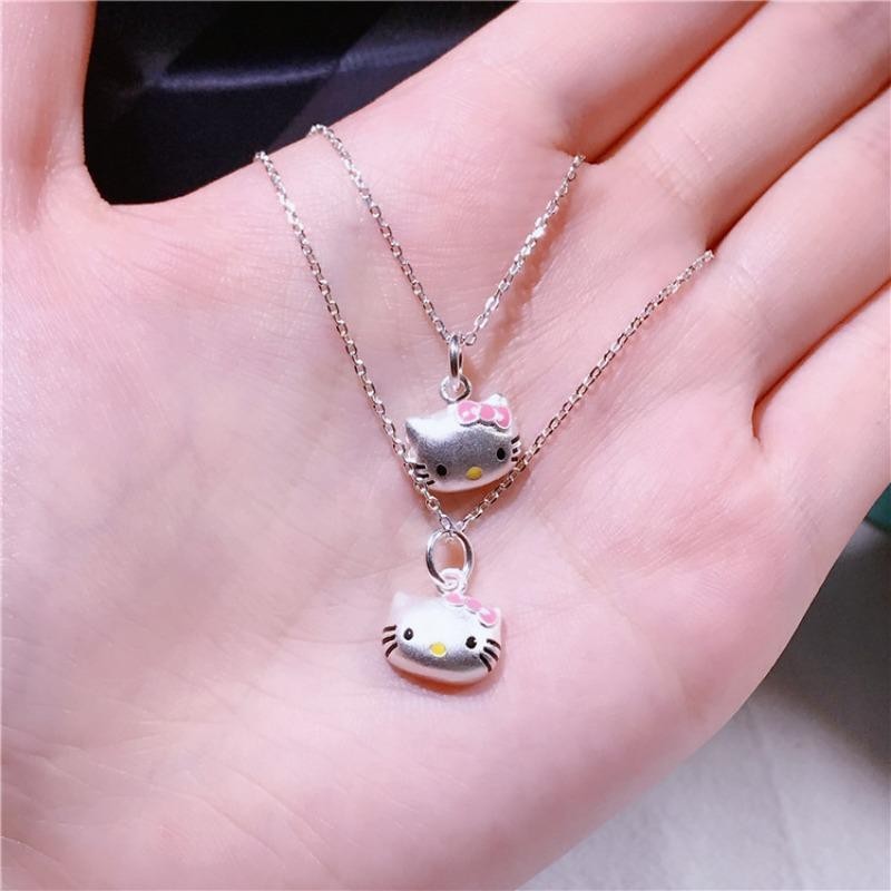 Mặt dây chuyền Hello Kitty màu hồng dễ thương, bạc cao cấp - Quà tặng hoàn hảo cho nữ sinh