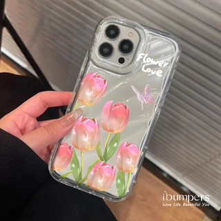 ibumpers Ốp Điện Thoại iPhone Tươi Lãng Mạn Họa Tiết Hoa Tulip Cho IPhone 16 15 14 12 13 11 Pro Max IP 7 8 Plus X XS XR Mẫu Sóng Ốp Lưng Trong Suốt Dày Dặn TPU Mềm Chống Sốc