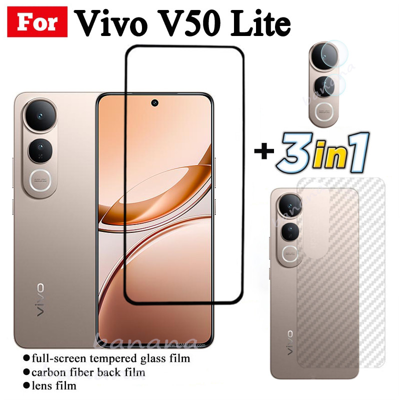 Phim kính cường lực 3 TRONG 1 Vivo V50 Lite 4G cho Vivo V50 Lite 5G V40 Lite Kính bảo vệ toàn màn hình + Phim ống kính máy ảnh + Phim mặt sau