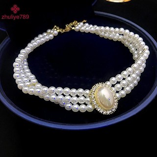< zhuliye789 > Vòng cổ ngọc trai ba lớp kiểu cổ điển kiểu Pháp Ngọc trai lấp lánh Váy cưới Chuỗi xương đòn cho nữ cổ