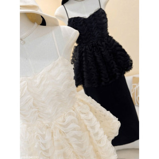 (Hàng loại 1)Set áo 2s dáng peplum bồng bềnh phối chân váy suông dài xẻ tà 2 màu kem, đen basic, sang trọng _SEP House
