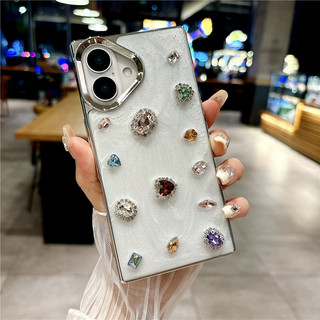 Ốp vuông cho iPhone 16 15 14 13 11 12 Pro Max thời trang mạ điện hình giọt nước keo đá quý chống sốc