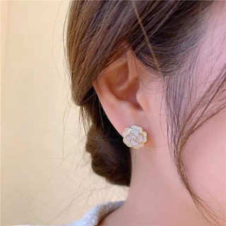 Phong Cách Hồng Kông Ánh Sáng Sang Trọng Đơn Giản Đính Kim Cương Màu Đen Hai Lớp Bông Tai Hoa Hồng Niche Tính Khí Độc Đáo Cao Cấp