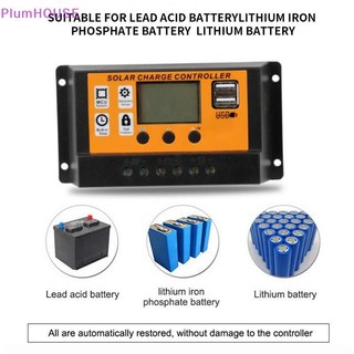 Plumhouse LCD Bộ điều khiển năng lượng mặt trời 12V / 24V 30A 20A 10A Bộ điều chỉnh sạc năng lượng mặt trời Bộ sạc pin PWM Màn hình LCD Đầu ra USB kép 5V 2.5A MOS VN