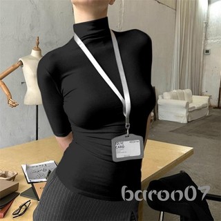 Phụ Nữ Màu Trơn Áo Thun Khuỷu Tay Tay Cao Cổ Áo Sơ Mi Thường Ngày Thời Trang Mùa Hè Slim Fit Áo Dạo Phố
