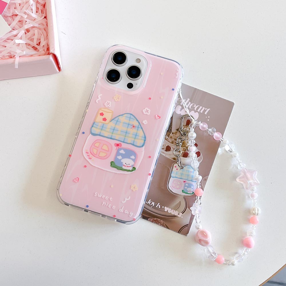 Ốp Lưng Cứng Tương Thích Với iPhone 13 13Pro 13ProMax 14 14Pro 14ProMax 15 15Pro 15ProMax 16 16Pro 16ProMax Ốp Họa Tiết Ngôi Nhà Màu Hồng