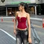 Klalien Xương Cá Gấp Dây Áo Chắp Vá Nhìn Xuyên Qua Skinny Mùa Hè Lưng Hàng Ngày Đường Phố Gợi Cảm Đa Năng Ngọt Ngào Quần Áo