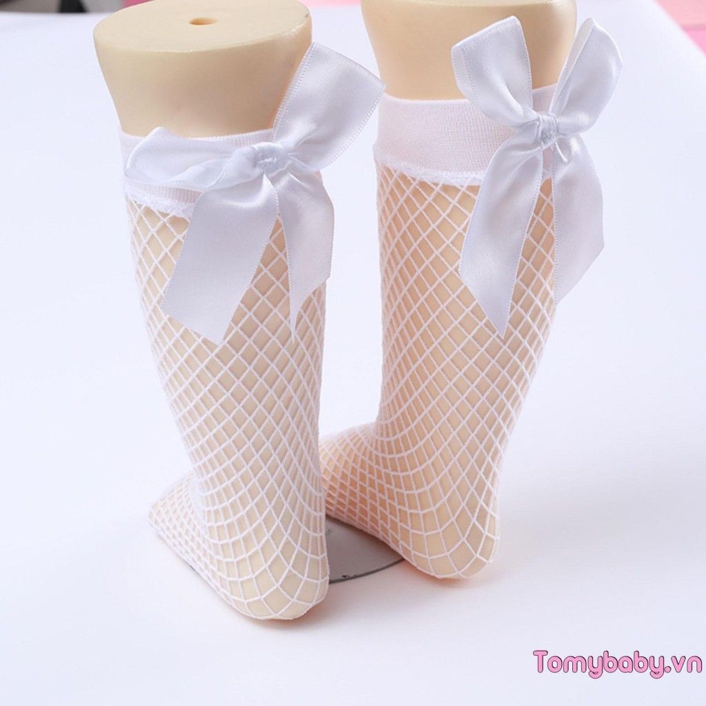 Bé Gái Đầu Gối Cao Tất Ren Trái Tim Nơ Họa Tiết Co Giãn Bền Dễ Thương Thoải Mái Tất