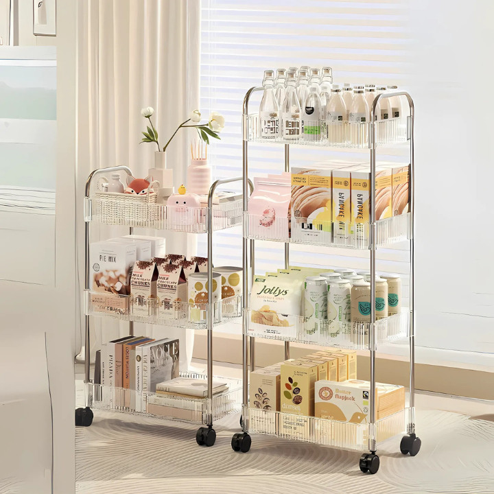 Kệ Xe Đẩy Spa Có Bánh Xe 4 Tầng, Giá Để Đồ Nhà Tắm Trong Suốt