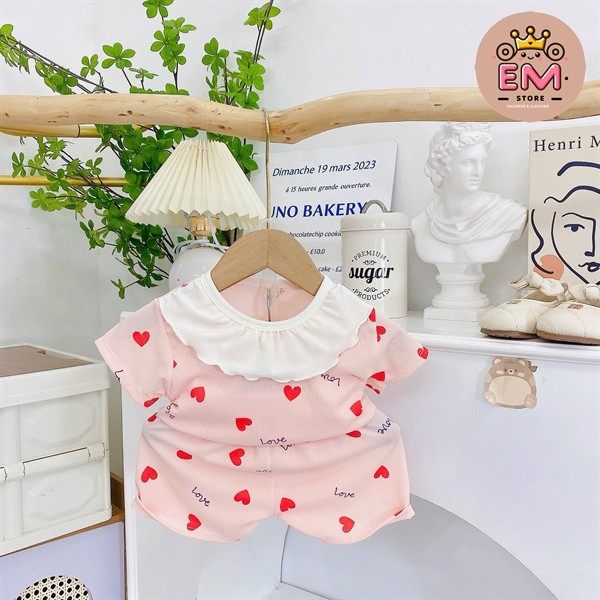Bộ thun cổ bèo cho bé gái mùa hè từ 5 - 16kg