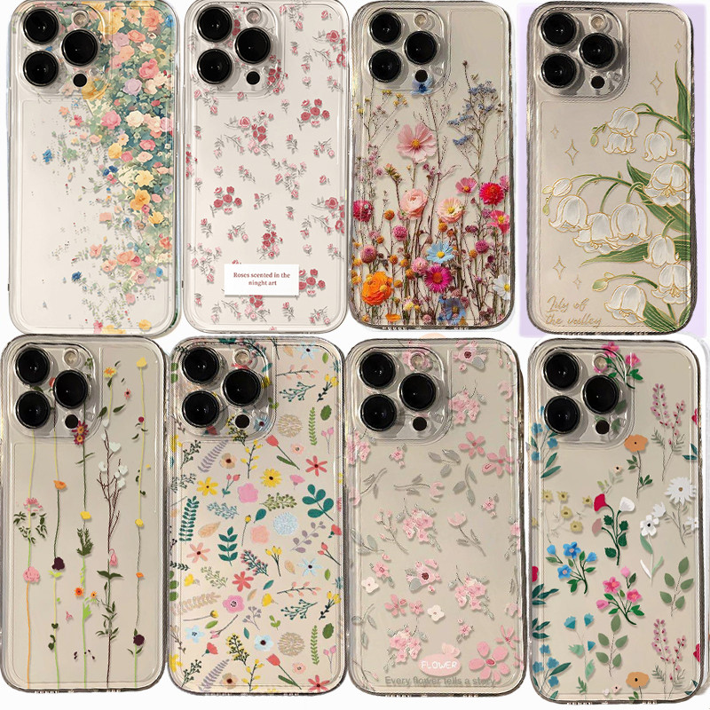 Vỏ hoa văn cây hoa hợp thời trang cho Xiaomi Redmi Note 14 13 12 4G 13 14 Pro Plus 5G Vỏ hoa mềm trong suốt Bảo vệ Camera trong suốt Silicon chống sốc trong suốt