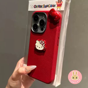 Ốp Điện Thoại Mèo Kitty Da PU Đỏ Cho Xiaomi 15 14T Pro Poco M7 X7 Pro F7 Ultra F6 M4 Pro C71 5G 4G 3D Nơ Đỏ Mèo Kitty Vỏ Mềm Chống Sốc