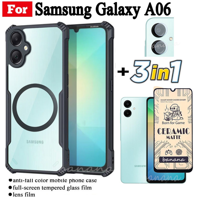 Ốp Điện Thoại Chống Sốc 3 Trong 1 Samsung A06 Có Nhãn Dán Sạc Không Dây Từ Tính Cho Samsung A16 A15 A05 A55 M35 Kính Cường Lực Chống Gián Điệp Bảo Vệ Màn Hình Và Phim Ống Kính
