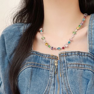 Vòng Cổ Zircon pha lê màu kẹo ngọt ngào, Dây Chuyền xương đòn cầu vồng tình yêu sang trọng nhẹ nhàng, xu hướng hợp Instagram cho nữ