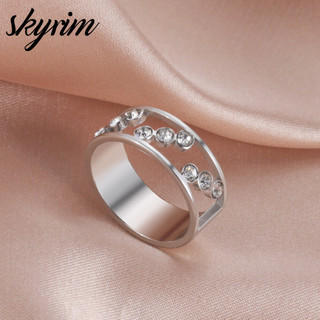 Skyrim Nữ Nhẫn Bạc Titan Thép Không Gỉ Nhẫn Rỗng Chấm Kim Cương Nhẫn Trang Sức Thời Trang