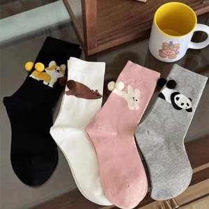 Phim hoạt hình dễ thương phong cách xuân thu gấu trúc xám ống giữa tất cotton nguyên chất phù hợp với trang phục đi học hàng ngày của bé gái