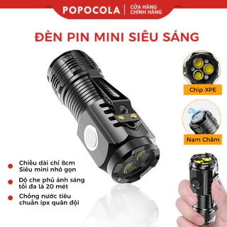 Đèn pin cầm tay mini siêu sáng chiếu xa 5 chế độ sáng chống thấm nước Type-C sạc USB Từ Tính Nặng pin trâu