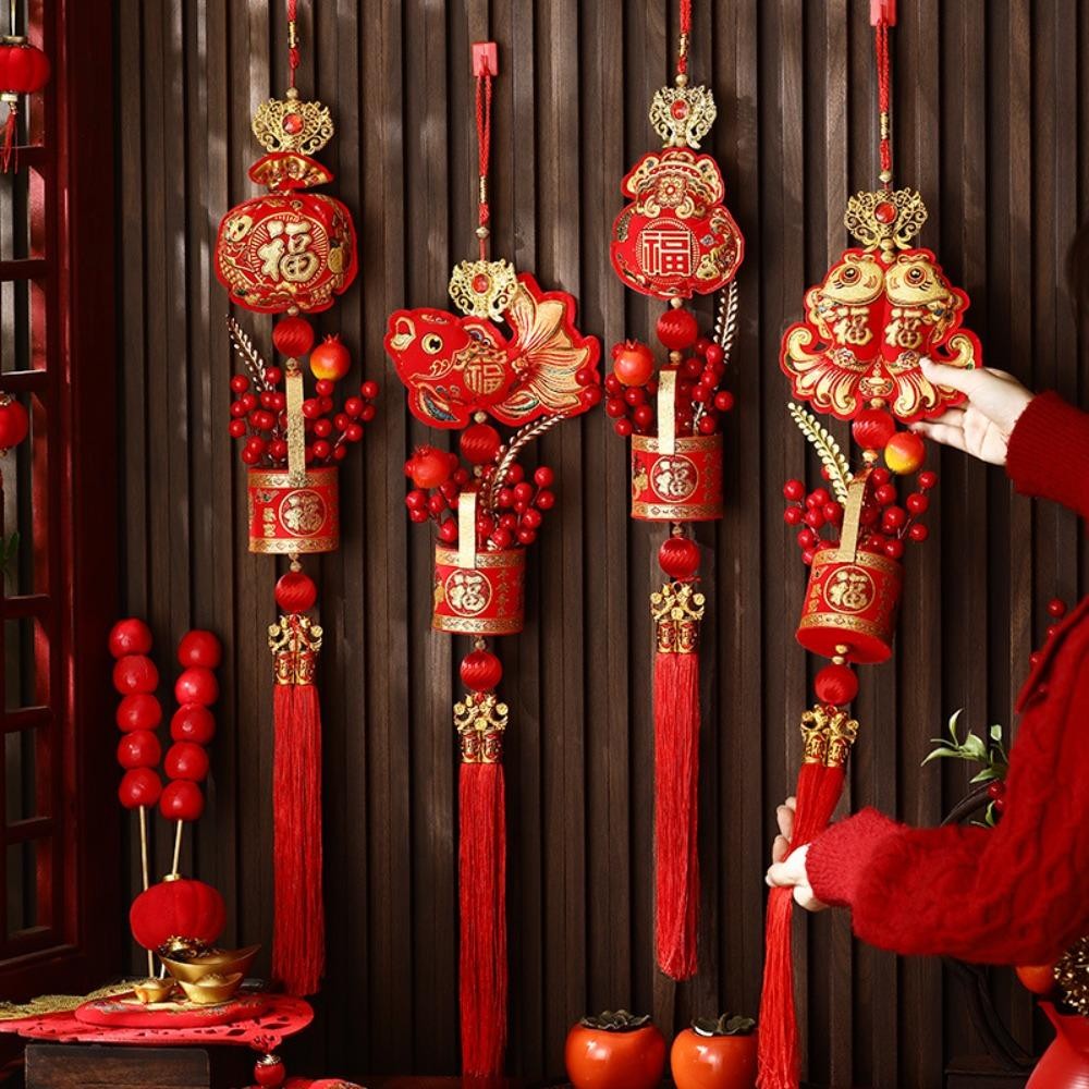THFENG Treo Chuông Trang Trí, Mặt Dây Chuyền Năm Lint May Mắn, Thịnh Vượng Giàu Có Đỏ May Mắn Treo Tua Rua Lễ Hội Mùa Xuân