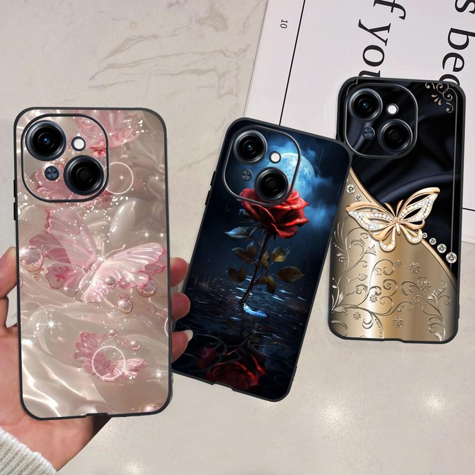 Hoa Bướm Nữ Thời Trang Ốp Lưng Tecno Spark GO 1 Spark GO 2025 Vỏ Điện Thoại Mờ Mềm TPU Silicone GO1 GO2025
