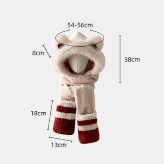 Mũ Len Tai Gấu ấm áp dễ thương, tích hợp găng tay và khăn quàng cổ dành cho Nữ