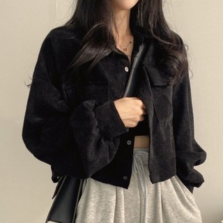 S-3XL Áo khoác cỡ lớn Nữ Áo khoác ngắn sang trọng Hàn Quốc Thu Đông Pháp Retro dáng rộng Phù hợp với mọi trận đấu Áo sơ mi vải nhung ngắn Áo khoác nữ hợp thời trang Áo len dài tay màu trơn đơn giản Áo khoác ngoài trời thông thường