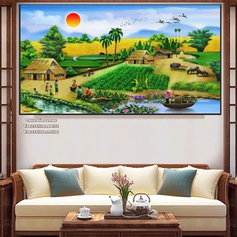 Tranh Thêu Kín Phong Cảnh Làng Quê Thanh Bình Vs8232(120x60cm) Vs8233 ...