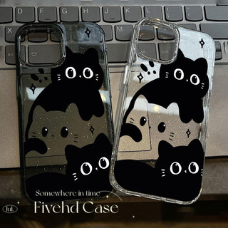 Ins Hàn Quốc Phim Hoạt Hình Mèo Đen Dễ Thương Cặp Đôi Bling Vỏ Sáng Tạo Cho iPhone 11 16 16E 15 14 13 12 Pro Xs Max XR X 7 8 Plus SE HD Ốp Lưng Điện Thoại Bảo Vệ Lấp Lánh Vỏ