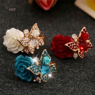 Nhẫn pha lê hoa hồng có thể điều chỉnh Julyhot với nhẫn đính hôn bằng đá Đồ trang sức lớn