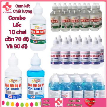 Combo 1 lốc 10 chai cồn 70 độ và 90 độ cồn Vĩnh Phúc chai 60ml y tế kitoto