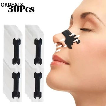 Okdeals 30 Miếng dán mũi chống ngáy, Mũi đen không xâm lấn dễ thở hơn, Giảm tắc nghẽn khi ngủ tốt hơn Hỗ trợ giấc ngủ Decive Extra Strength Dải mũi