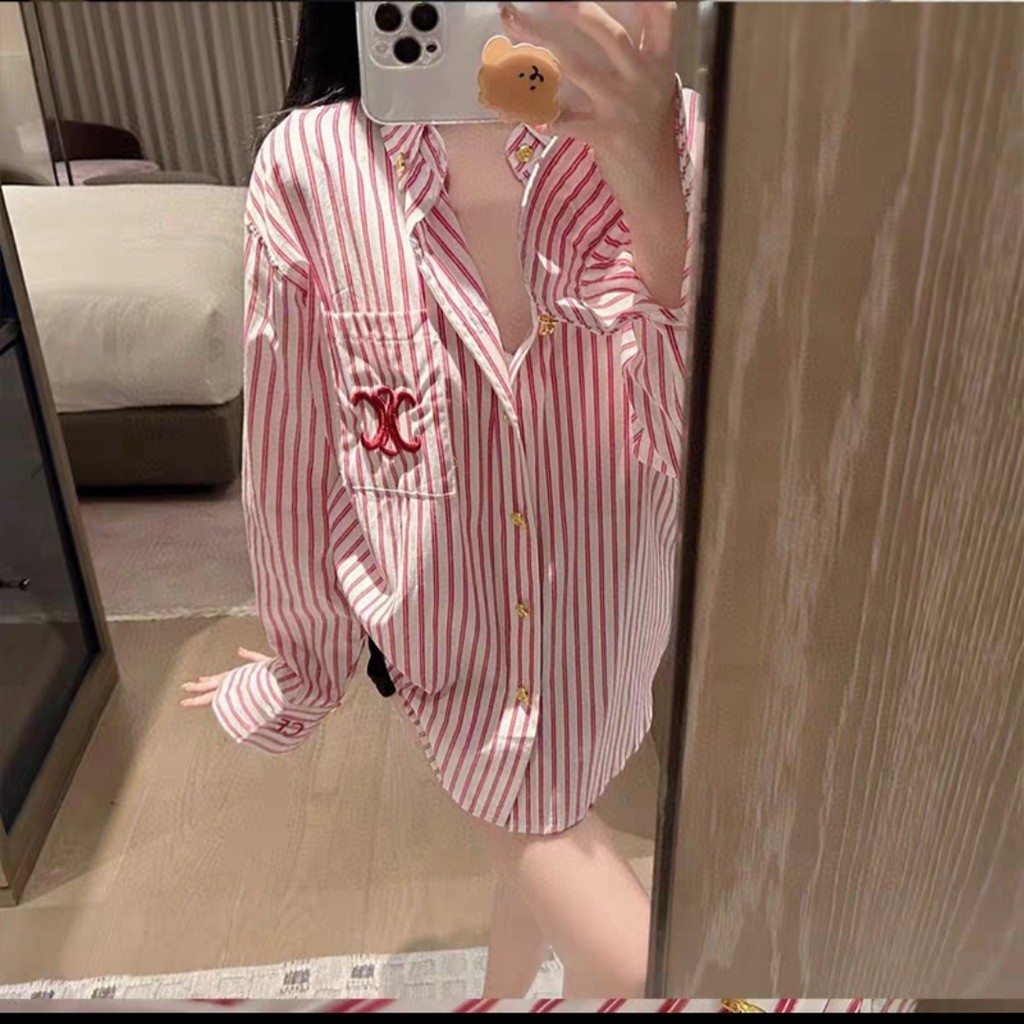 Áo Sơ Mi Kẻ In Chữ GC Ce Lin KCloset SoMi Chất Cotton Dáng Rộng Dày Dặn Nữ Tính NVA284