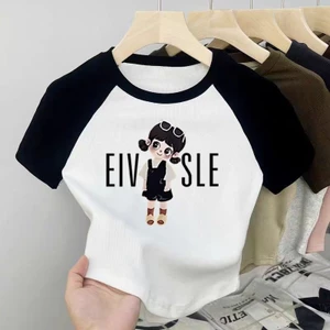 Áo thun Cotton hợp thời trang 2025 cho bé gái Khối màu Raglan Áo sơ mi ngắn tay mùa hè cho trẻ em