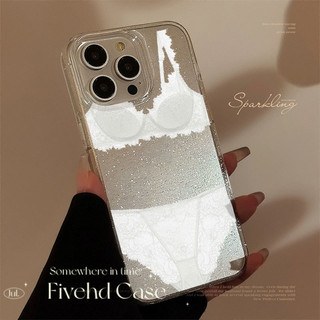 Ins Hàn Quốc Thiết kế đồ lót ren trắng gợi cảm Bling HD Vỏ trong suốt cho iPhone 11 16 16E 15 14 13 12 Pro Xs Max XR X 7 8 Plus SE Vỏ điện thoại mềm Bảo vệ Nhật Bản Vỏ lấp lánh