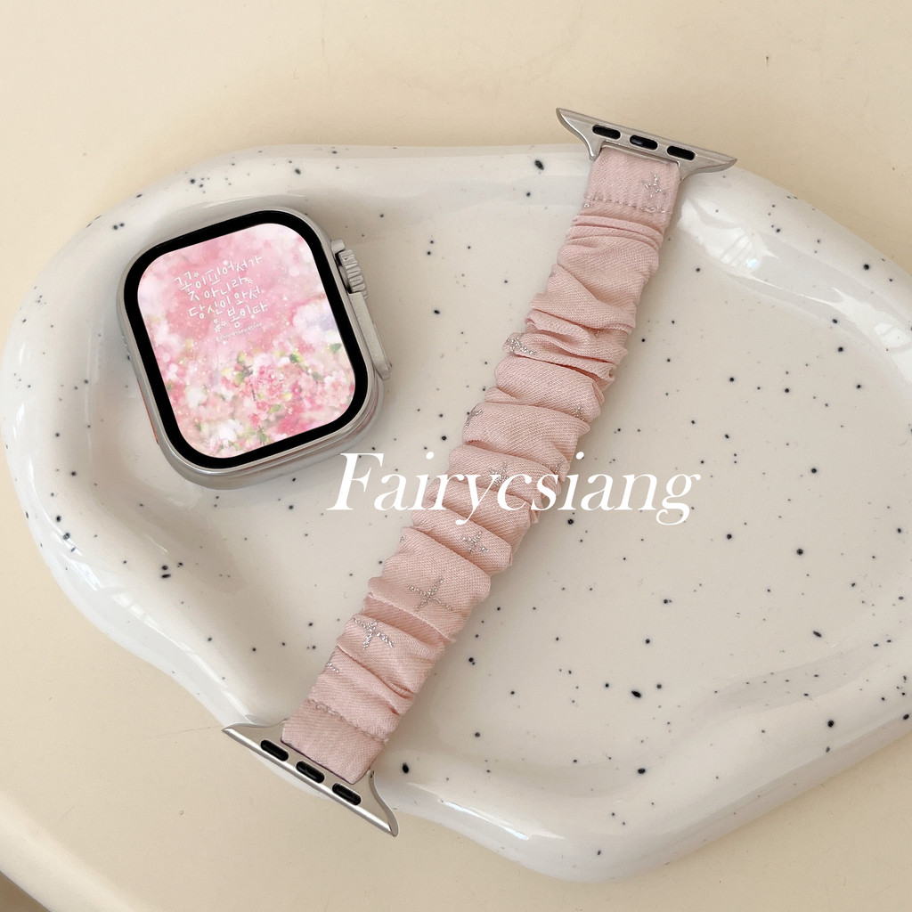 Dây đeo Scrunchie lấp lánh cho Apple Watch Ultra2 49mm 45 41 44 38 42 46 40mm Vòng đeo tay đàn hồi cho iWatch S10 9 8 7 6 5 4 SE