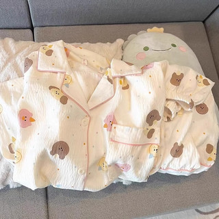 Đám Mây Mùa Hè Bộ Đồ Ngủ Cotton Phù Hợp Với Nữ Áo Cardigan Mỏng Ngắn Tay Quần Short Áo Khoác Ngoài Ngọt Ngào Dễ Thương Bé Gái Nhà Quần Áo