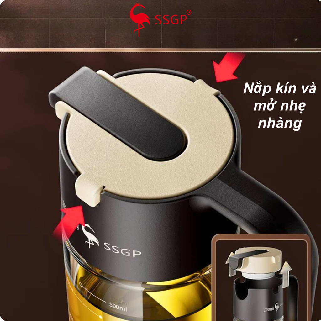 Bình đựng dầu ăn thủy tinh Munich cao cấp SSGP - SS14501 chai đựng dầu ăn, nước mắm, mở nắp tự động