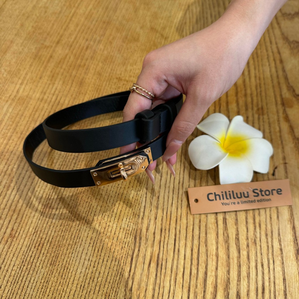 Thắt lưng da Chililuu thắt lưng bản nhỏ thời trang dễ phối đồ phong cách thanh lịch