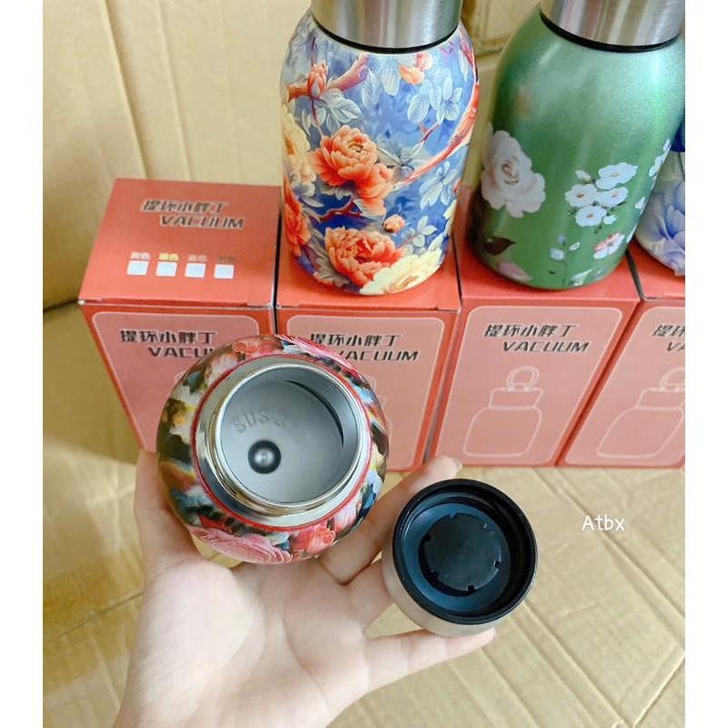Bình Giữ Nhiệt MINI INOX316 DT300ML Có Quai Xách Hoạ Tiết VINTAGE Sang Trọng (68ti binh  giunhiet