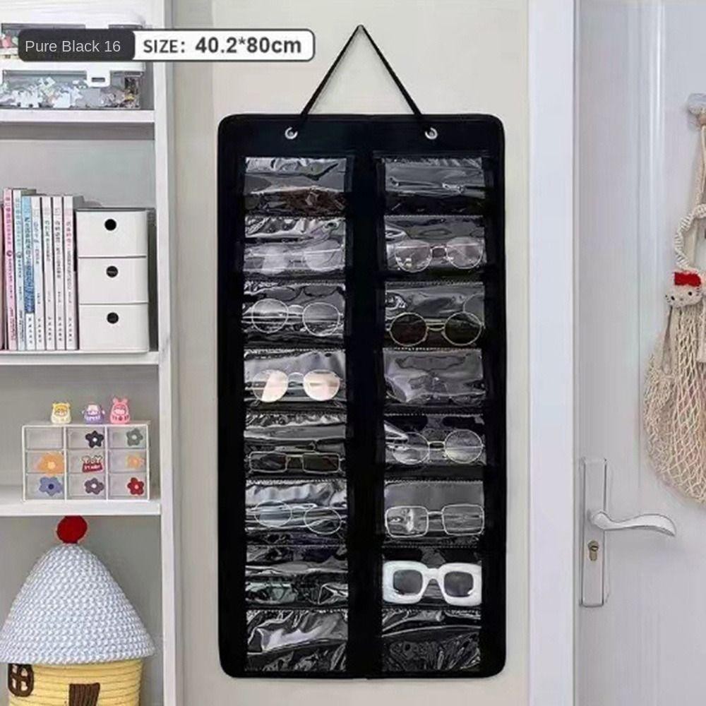 Túi treo lưu trữ kính râm DELMER, Giá đỡ kính mắt nỉ chống bụi 16 khe, Trang trí nhà cửa Tiết kiệm không gian có thể gập lại Giá trưng bày kính có thể nhìn thấy Phòng ngủ