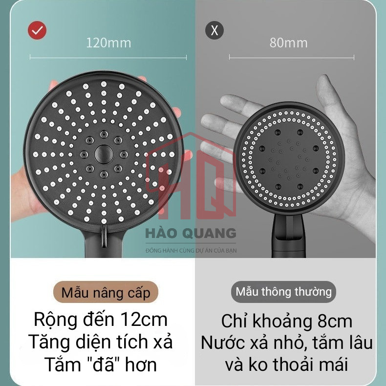 Vòi Sen Tắm Tăng Áp 5 Chế Độ | Đầu Sen Cỡ Lớn 12cm – Áp Lực Mạnh, Phun Siêu Mịn (VS2)