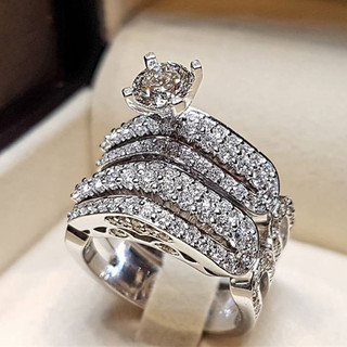 Nhẫn hai mảnh bộ nữ zircon xếp chồng, phong cách châu Âu - Mỹ mới nhất