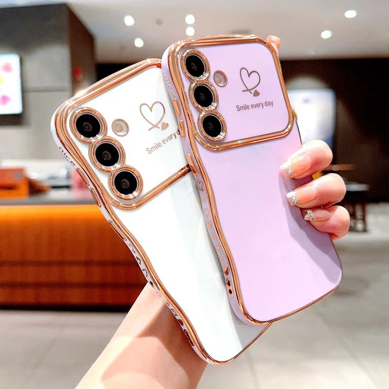 Ốp điện thoại TPU mềm mạ Luxur cho Samsung Galaxy A55 A54 A16 A15 A14 A25 A35 A34 5G A24 Side Love Heart Vỏ chống sốc