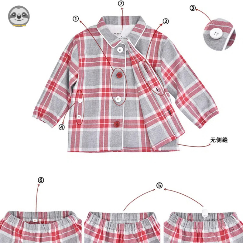 Phong cách Nhật Bản Muji Style / Flannel Cotton nguyên chất Đồ ngủ trẻ em / Bộ đồ ngủ liền mạch cho trẻ em / Đồ ngồi dễ dàng đeo cho trẻ em